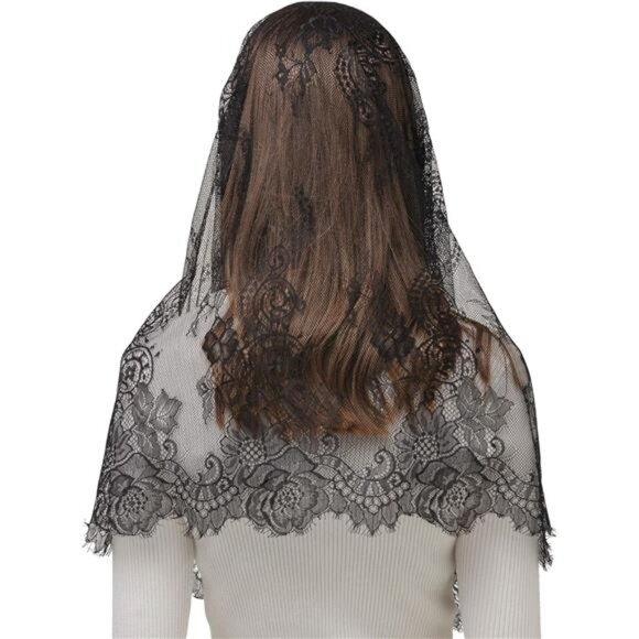 Spanish Style Lace Traditional Head Cover Black - Picture 4 of 4